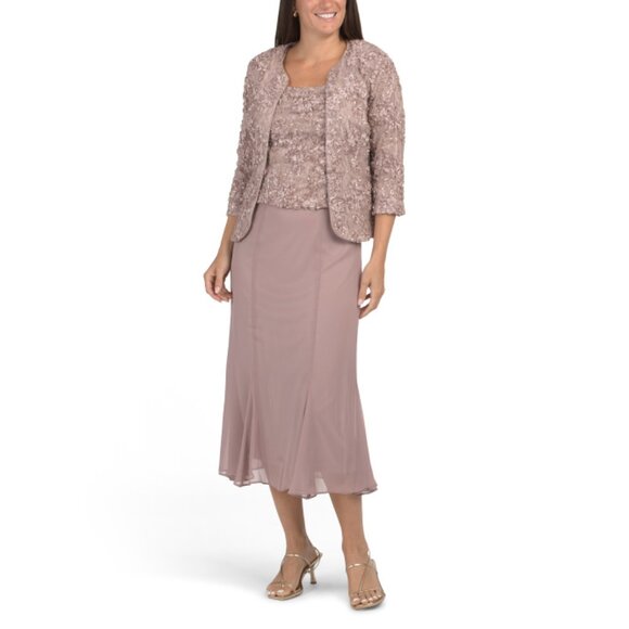 ALEX EVENINGS Pink 2pc Tea-length Dress With Jacket - Picture 1 of 2